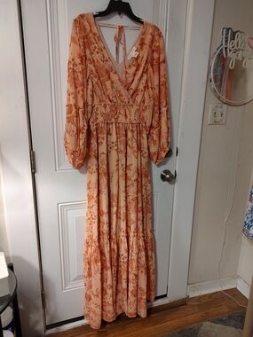 Flying Tomato Peach Floral Wrap Maxi Dress